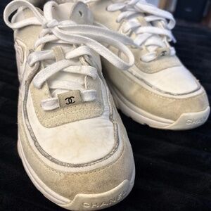 Chanel CC Logo Low Top Sneakers 'White' Designer Women’s Sz 38 UK 7-7.5 US